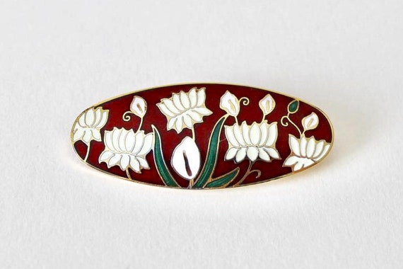 Vintage Sea Gems horizontal ellipse oval maroon r… - image 1