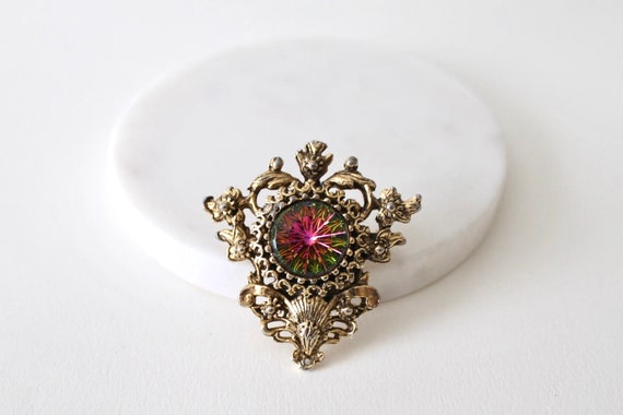 Vintage Baroque gold ornate floral rainbow starbu… - image 2