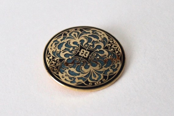 Vintage Sea Gems Celtic round black blue enamel g… - image 4