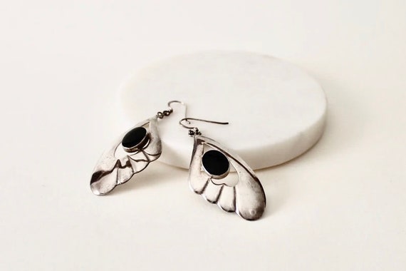 Vintage 925 onyx oval wing sterling silver caboch… - image 2