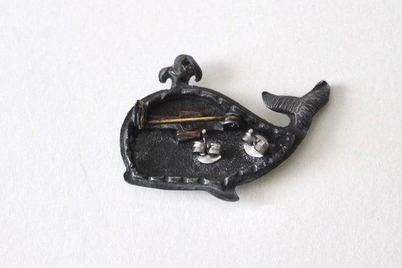 Vintage Sperm Whale demi parure pewter brooch mat… - image 7