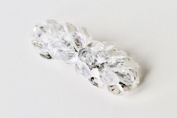 Vintage Clear Faceted Acrylic Hair Barrettes. Clear Multi 
