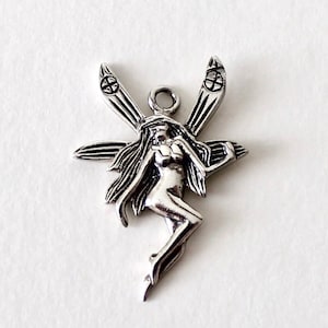 Vintage 925 silver Art Nouveau Jugendstil fairy style pendant. 925 Sterling silver 1970's garden fairy, wood nymph, dryad, hamadryad charm.