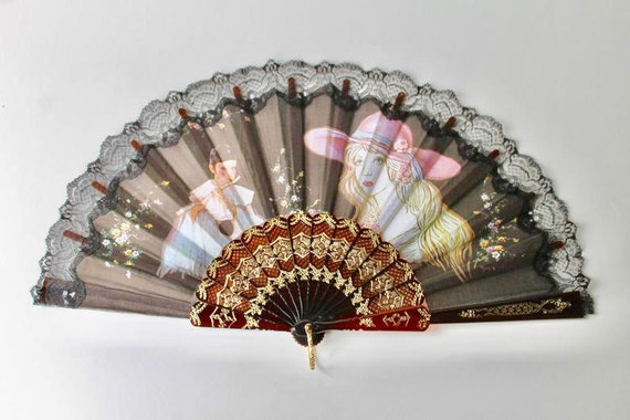 Vintage Pierrot ladies hand fan. Pierrot folding … - image 1