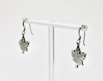 Vintage Signed MARKA Silver tone Canadian Maple Leaf Stud Drop Dangle EARRINGS Jewellery Gift