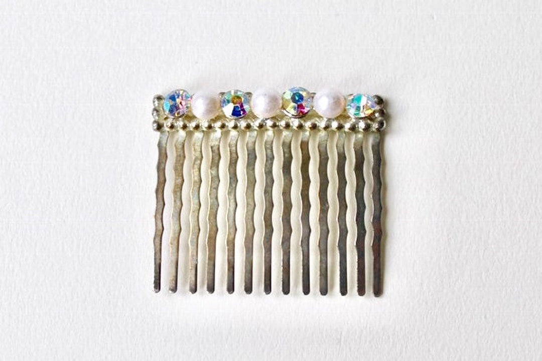 Vintage Silver Aurora Borealis Rhinestone and Pearl 