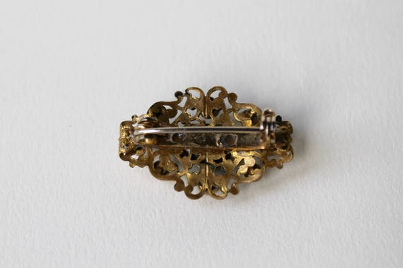 Vintage gold tone Czech brooch. Faux amethyst, fa… - image 4