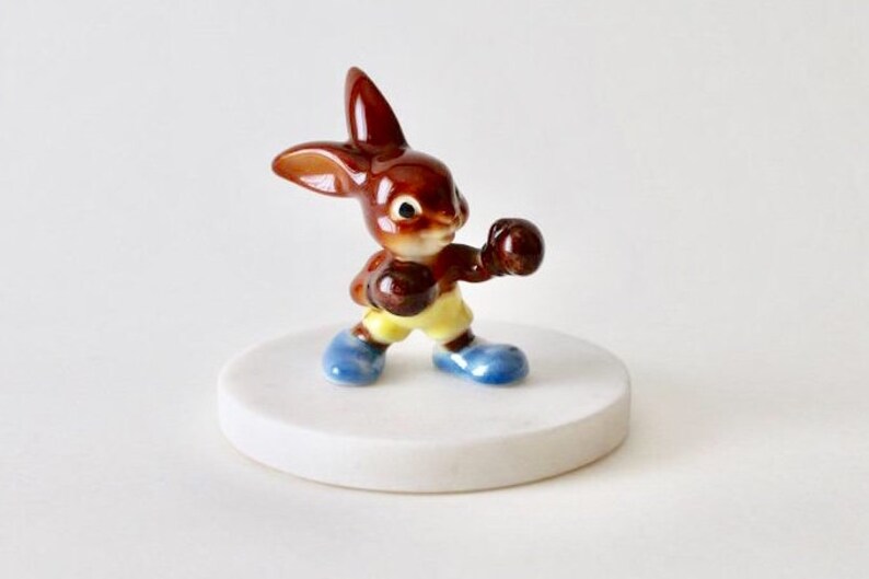 M.I.Hummel Ceramic Goebel bunny rabbit figurines West Germany porcelain rabbit figurine Vintage Geobel figurine Boxing bunny rabbit.