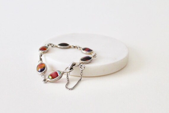 Vintage Harmony rainbow cabochon link bracelet by… - image 2