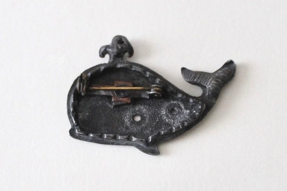 Vintage Sperm Whale demi parure pewter brooch mat… - image 8