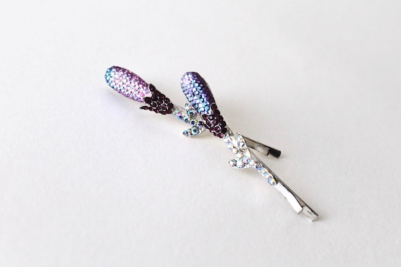 Vintage Aurora Borealis Rhinestone Abstract Tulip Pair of 