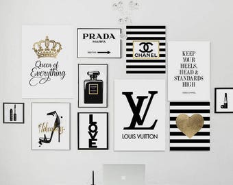 22 printable files. Fashion pack. Perfume, logo dripping, lipstick, keep your heels, gossip girl, , marfa, golden heart, geometric diamond.