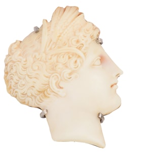 Antique Carved Shell Cameo Brooch: Victorian Athena Goddess Profile, Sterling Silver