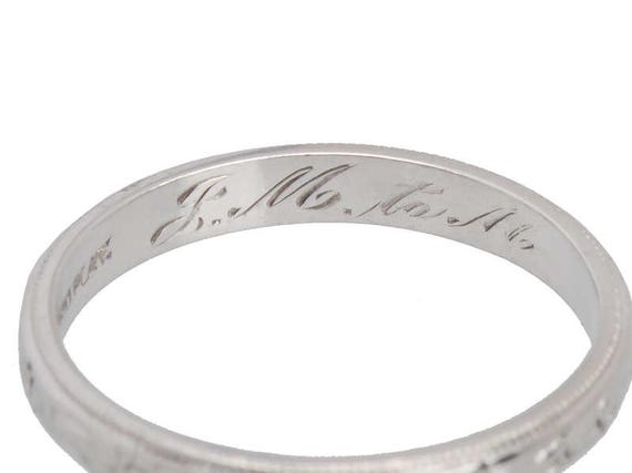 Patterned Platinum Wedding Ring From 1950 - image 4