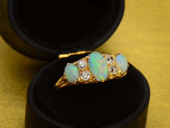 Edwardian Australian Opal Diamond Ring Old Mine C… - image 3