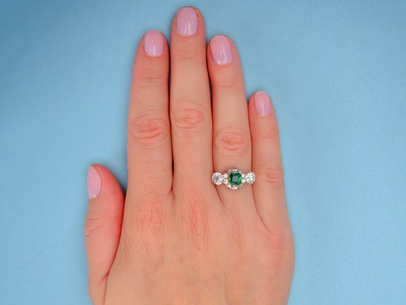 Colombian Emerald Diamond Ring 14k Yellow Gold Ol… - image 5