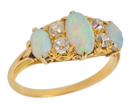 Edwardian Australian Opal Diamond Ring Old Mine C… - image 2