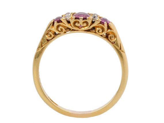 Dated 1898 Ruby Diamond Ring Three Stone Trilogy … - image 8