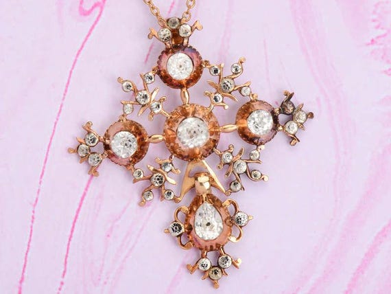Georgian Black Dot Paste Rose Gold Pendant View 3