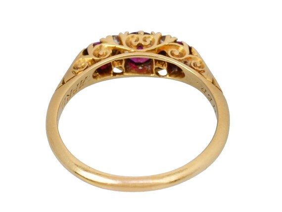 Dated 1898 Ruby Diamond Ring Three Stone Trilogy … - image 9