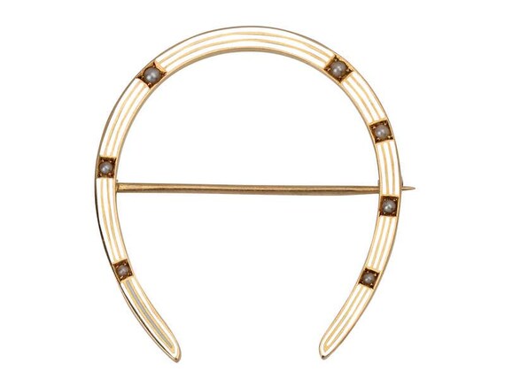 Riker Pearl Enamel Horseshoe Brooch View 2
