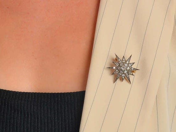 Victorian Rays - Diamond Star Brooch Pendant 2.6 Carats View 3
