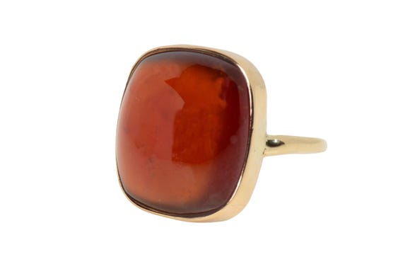 Cabochon Cushion Shaped Garnet Gold Ring