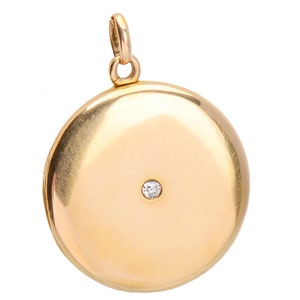 Antique Diamond Locket Pendant Round Minimal Hand Engraved Art Deco Edwardian Photo Locket Vintage Wear Every Day 14k C. 1900