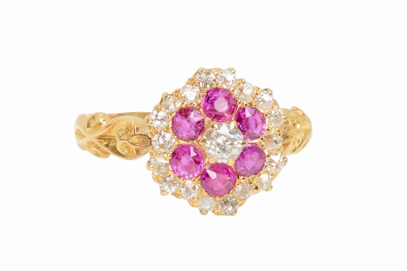 Antique Ruby Diamond Scalloped Ring - image 2
