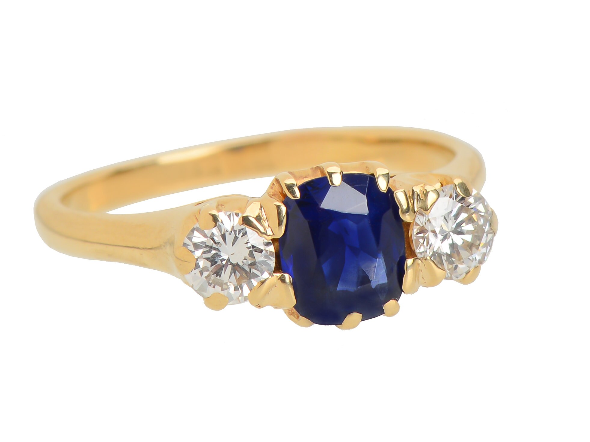 Vintage Three Stone Engagement Ring Sapphire Two Diamond 14k | Etsy