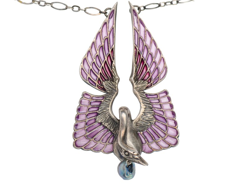 Scarce Art Nouveau Plique A Jour Enamel Swan Bird Necklace C 1900 Silver Baroque Natural Pearl Antique Necklace 19305 Scarce Art Nouveau Plique A Jour Enamel Swan Bird Necklace C 1900 Silver Baroque Natural Pearl Antique Necklace 19305