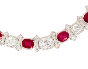 Superlative Art Deco No Heat Burmese Ruby Diamond Platinum Bracelet Geometric Old European Antique Vintage Estate