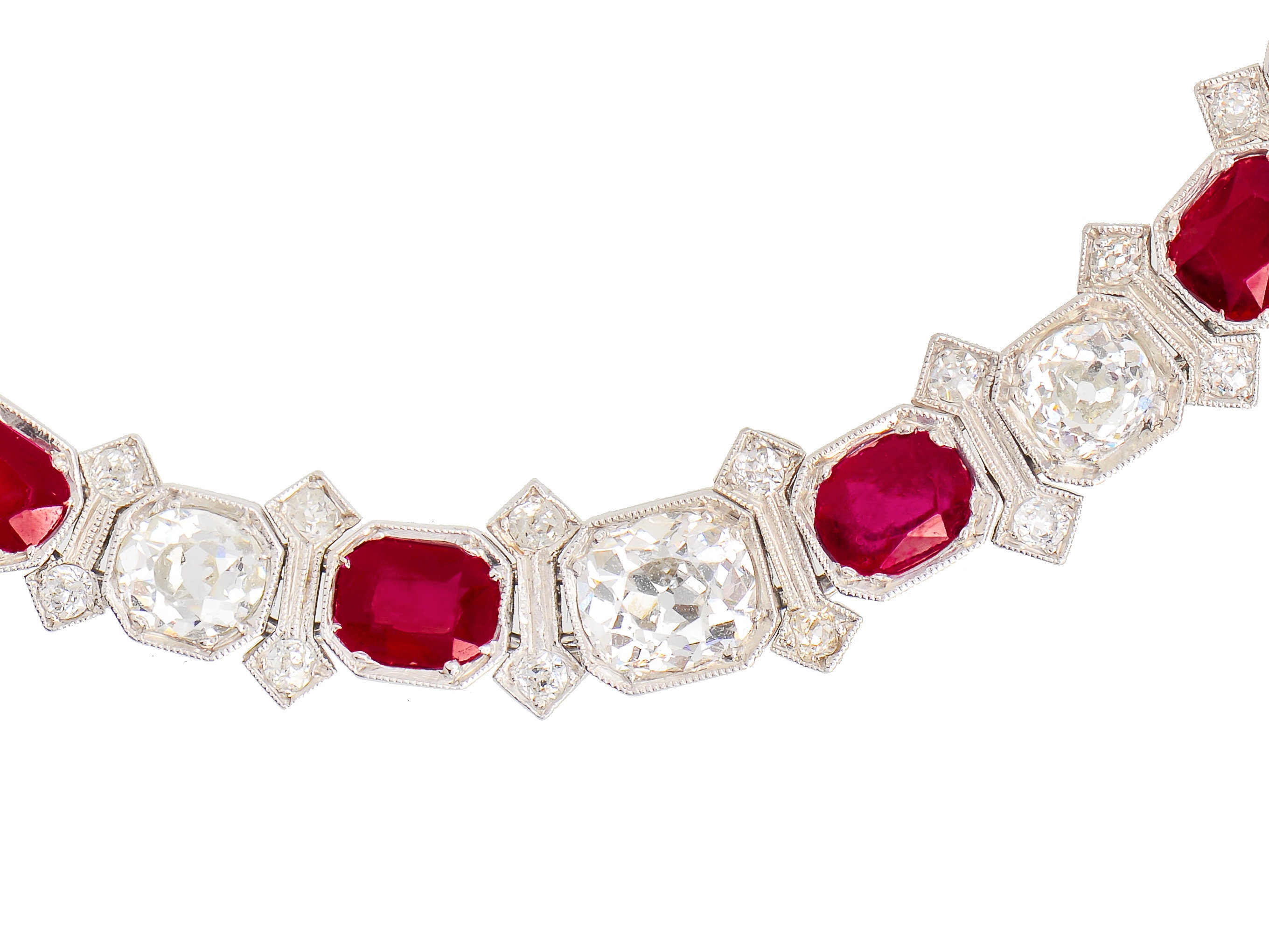 Superlative Art Deco No Heat Burmese Ruby Diamond Platinum Bracelet Geometric Old European Antique Vintage Estate