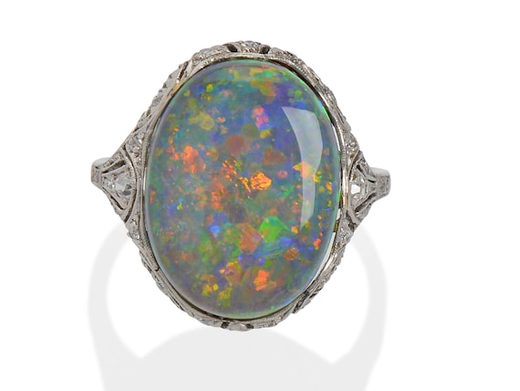 MARKED DOWN! Rare Art Deco Black Australian Opal … - image 4