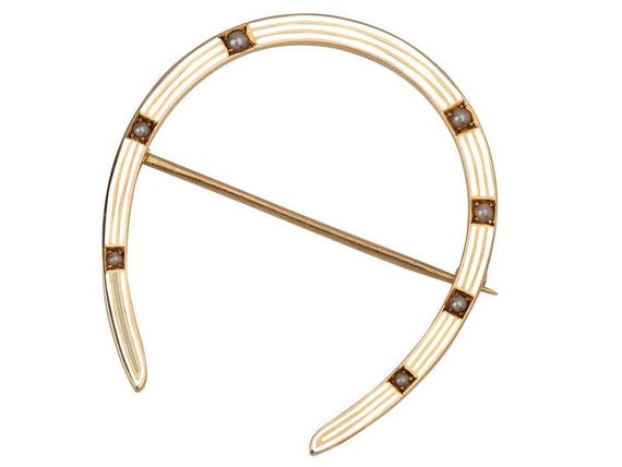 Riker Pearl Enamel Horseshoe Brooch