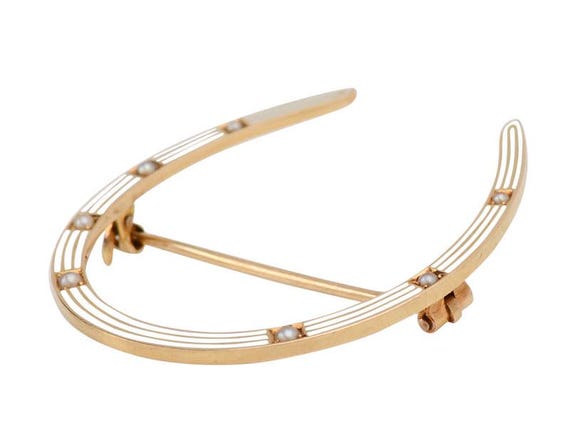 Riker Pearl Enamel Horseshoe Brooch View 6