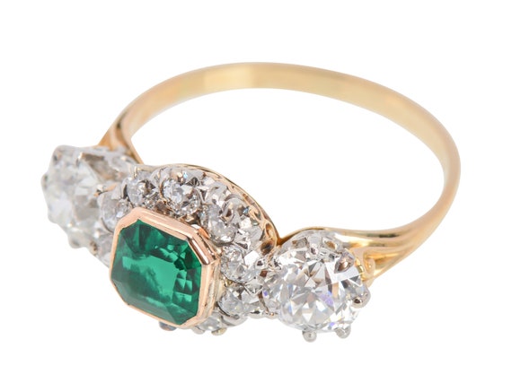 Colombian Emerald Diamond Ring 14k Yellow Gold Ol… - image 7