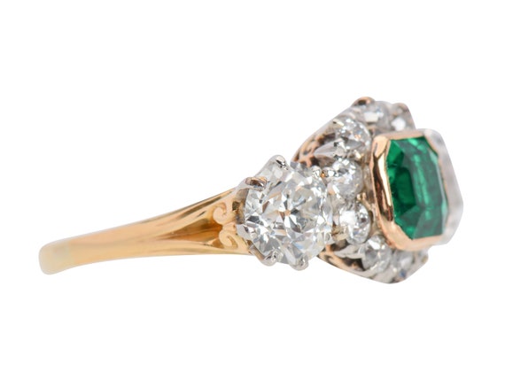 Colombian Emerald Diamond Ring 14k Yellow Gold Ol… - image 9