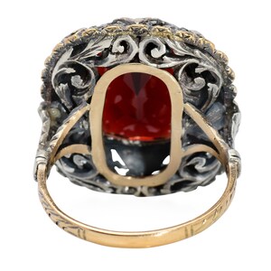 Antique Large Garnet Ring Lacy Setting Cushion Cut Silver & Rose Gold Evocative Statement Ring Vintage Estate Red Wine Color image 10