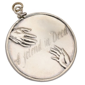 Vintage Sterling Silver Pendant: 1940 Hands A Friend in Deed
