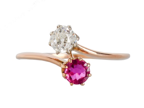 Antique Ring with a Secret  Ruby and Diamond Moi … - image 2