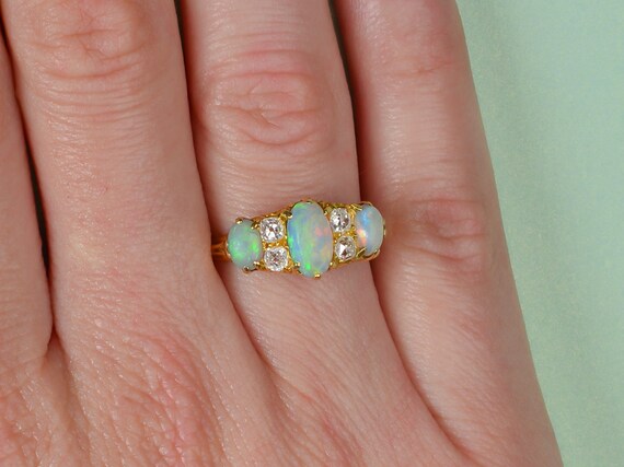 Edwardian Australian Opal Diamond Ring Old Mine C… - image 4