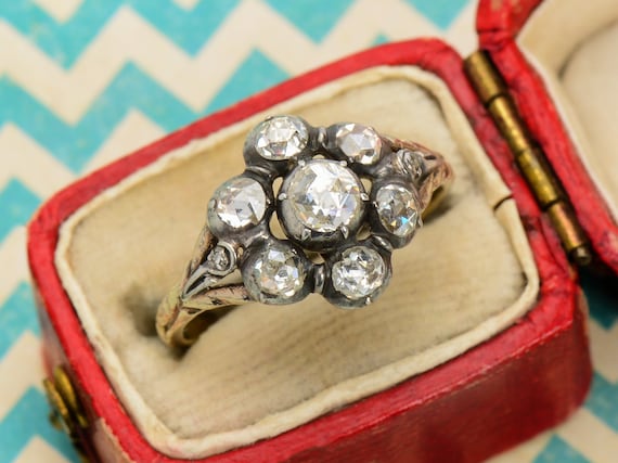 Antique Georgian Era C. 1800 Rose Diamond Cluster… - image 1