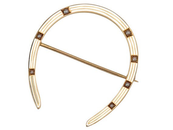 Riker Pearl Enamel Horseshoe Brooch