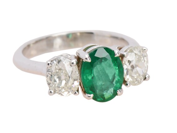 Vintage Emerald Diamond Trilogy Three Stone Anniv… - image 6