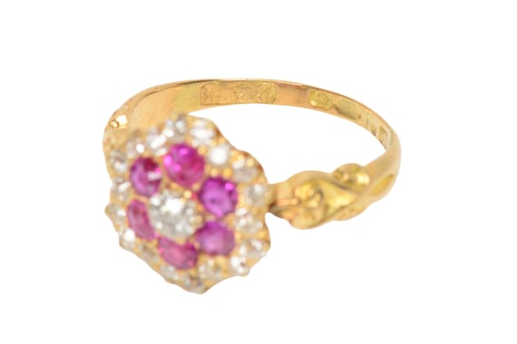 Antique Ruby Diamond Scalloped Ring - image 9