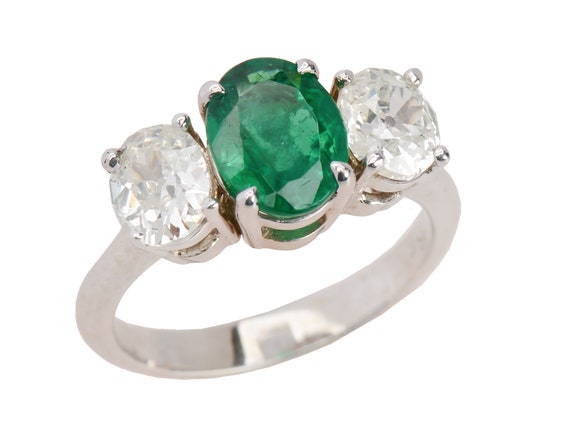 Vintage Emerald Diamond Trilogy Three Stone Anniv… - image 8