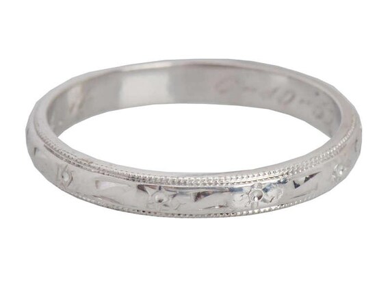 Patterned Platinum Wedding Ring From 1950 - image 2