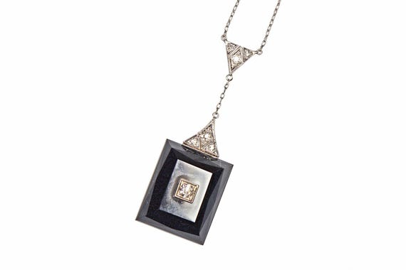 Art Deco Onyx Diamond Platinum Necklace