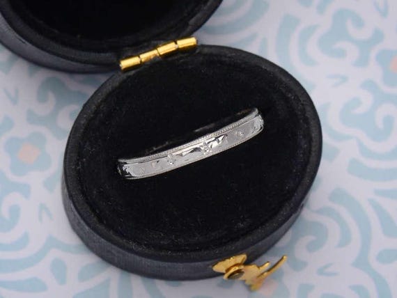 Patterned Platinum Wedding Ring From 1950 - image 3